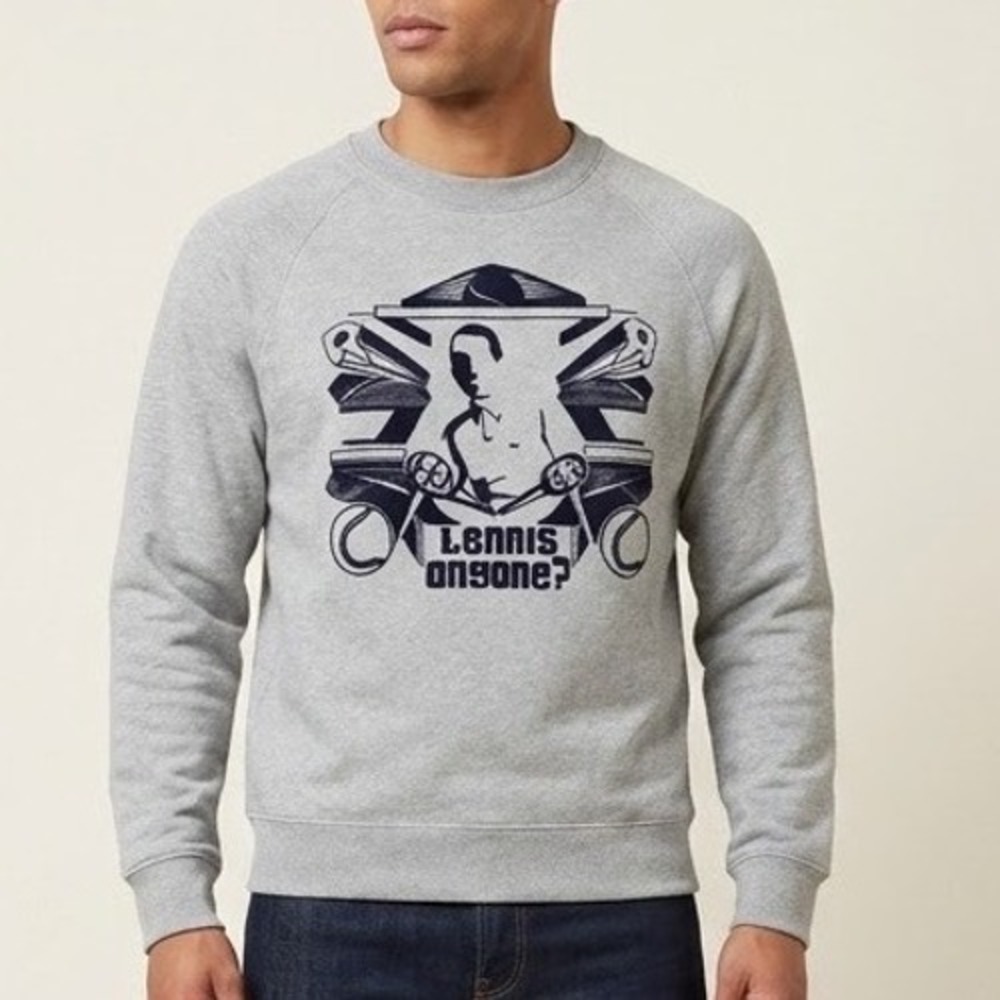 Lacoste Mens Gray Graphic Sweatshirt Tennis Anyone Size 4 Medium 100% Cotton